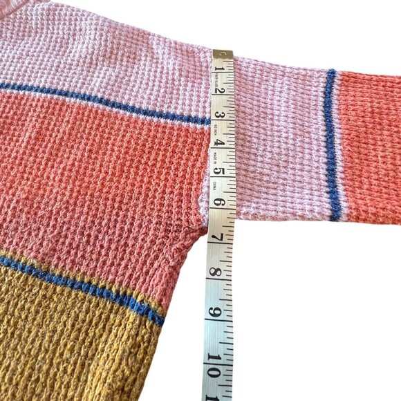 SO Women's Multi Wide Stripe Waffle Knit Pullover Crew Neck Sweater Size L - Picture 7 of 11